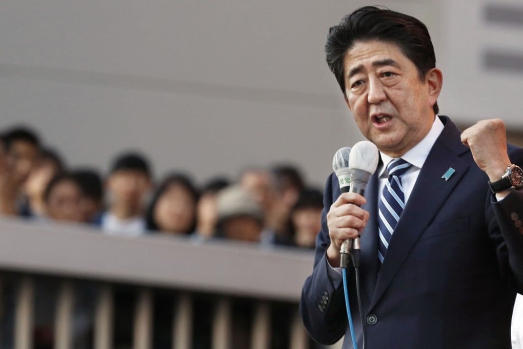 Prime Minister Shinzo Abe gives a stump speech in Tsukuba, near Tokyo prior to the October 22 general election. Photo: Kyodo