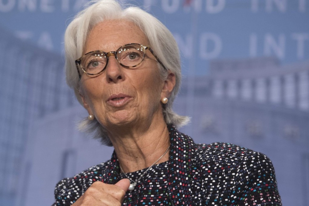 IMF Managing Director Christine Lagarde speaks during the Michel Camdessus Annual Central Bank Lecture at the International Monetary Fund (IMF) Headquarters in Washington. She said the world’s economy is growing despite social tensions plaguing several countries. Photo: AFP