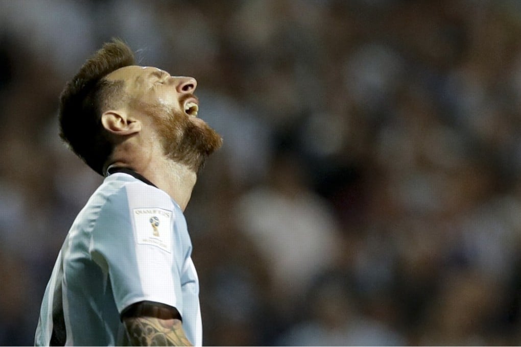 Argentina's Lionel Messi screams in disbelief after playing Peru to a 0-0 draw. Photo: AP