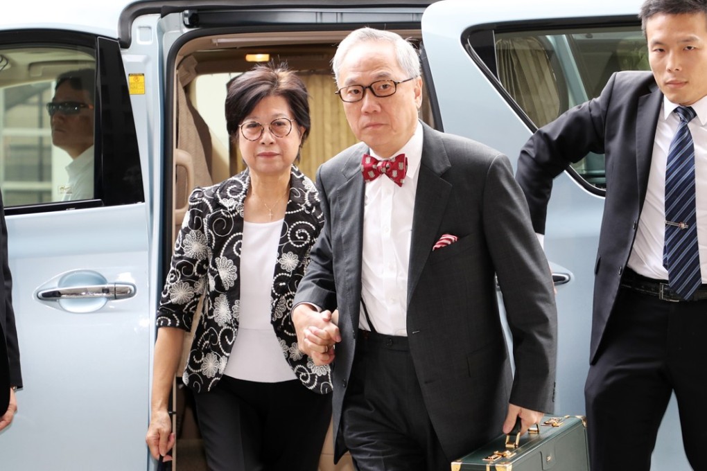 Former Hong Kong chief executive Donald Tsang Yam-kuen accompanied by his wife Selina Tsang Pou Siu-mei at the High Court in Admiralty on Friday. Photo: Edward Wong