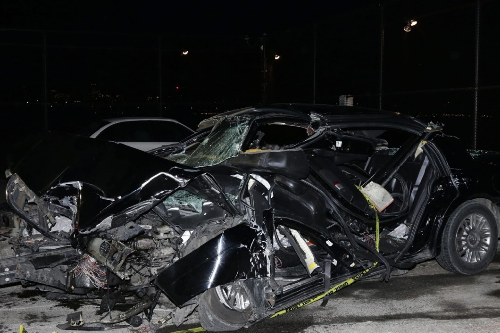 A view of a crashed livery cab in New York. Traffic deaths rose in 2016 in the US. Photo: EPA