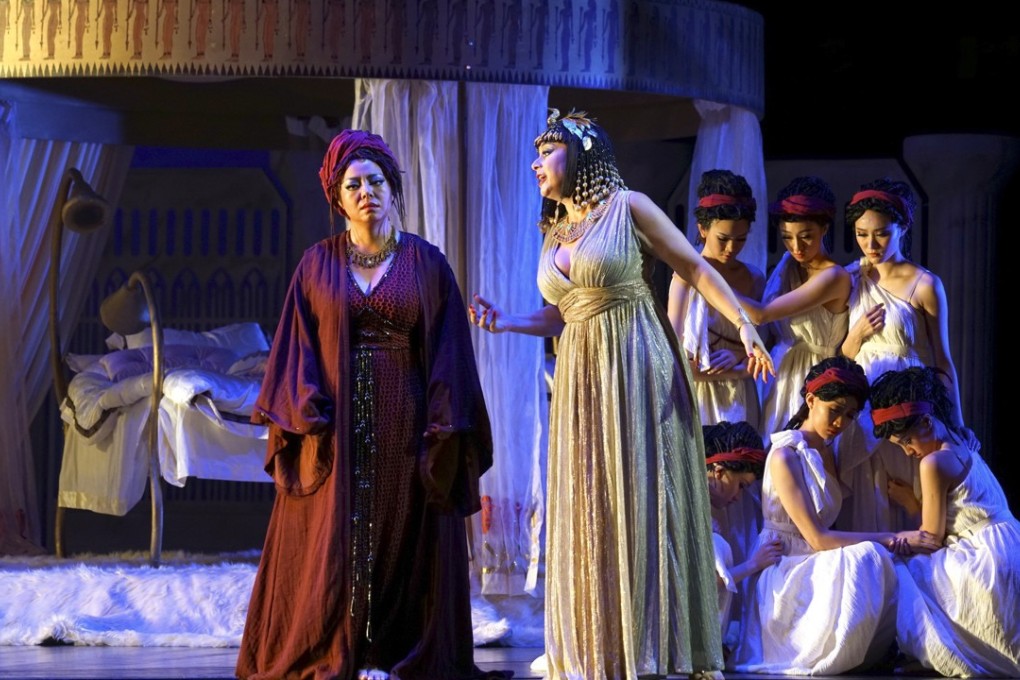 Chinese soprano He Hui (left) as Aida at the Shanghai Grand Theatre in a new co-production between Opera Hong Kong and the Shanghai Opera House. Photo: Zu Zhongren