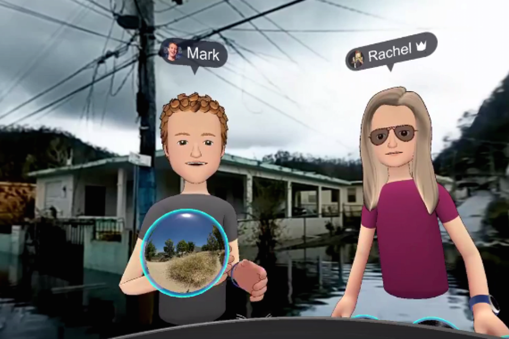 Facebook CEO Mark Zuckerberg used the "Spaces" virtual reality product to transport his 3-D avatar to hurricane-hit Puerto Rico. Photo: Facebook