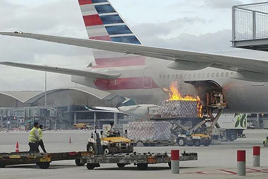 The burning vehicle can be seen near the rear of the plane. Source: Facebook.