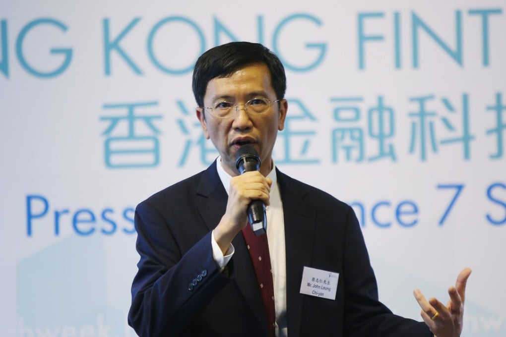Insurance Authority chief executive John Leung Chi-yan speaking at a fintech conference in Hong Kong in September. Photo: Xiaomei Chen