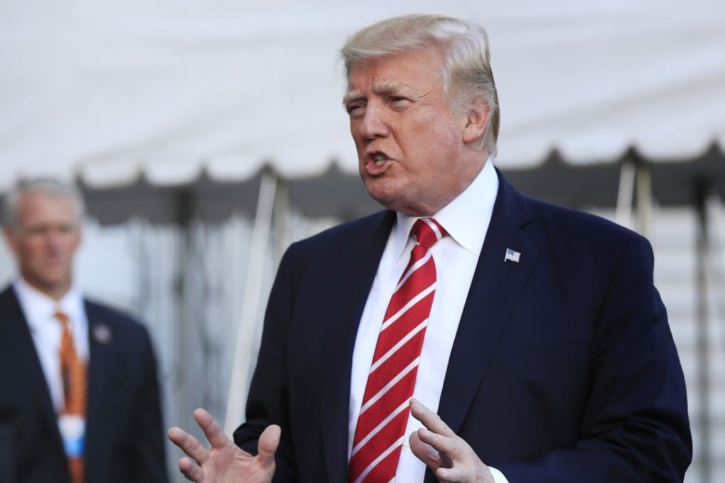 President Donald Trump on October 7, 2017 spoke to reporters before leaving the White House in Washington for a brief stop at Andrews Air Force Base. Photo: AP
