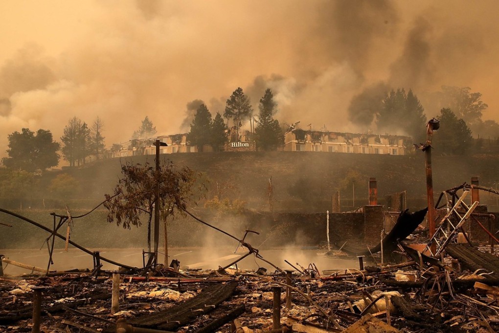 Smoke rises from the gutted Hilton Sonoma Wine Country hotel, popular with visitors to Northern California’s wine-growing regions. Photo: AFP