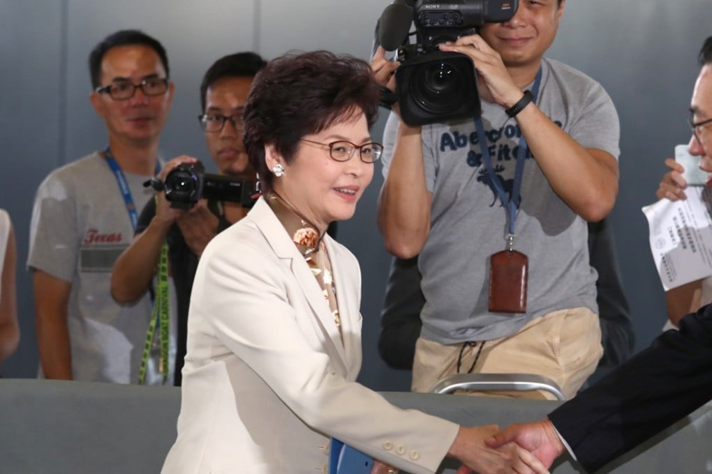 Hong Kong Chief Executive Lam Cheng Yuet-ngor arriving at the Legislative Council in Tamar on Wednesday. Photo: Nora Tam