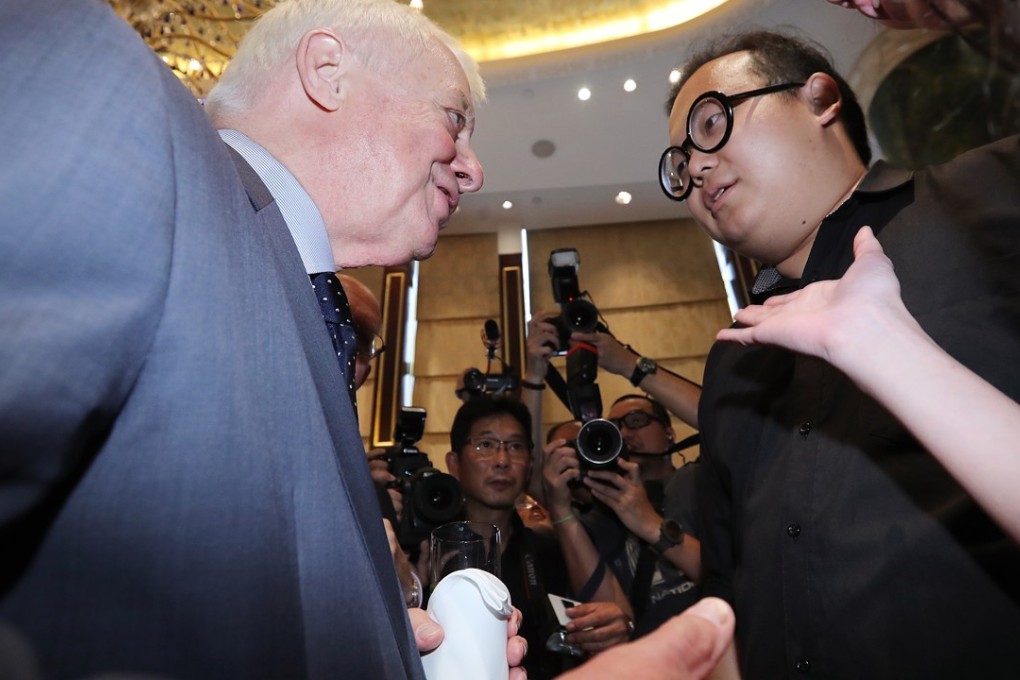 Chris Patten and Derek Lam at a lunch hosted by the Democratic Foundation, in Central on September 20. Photo: Edward Wong