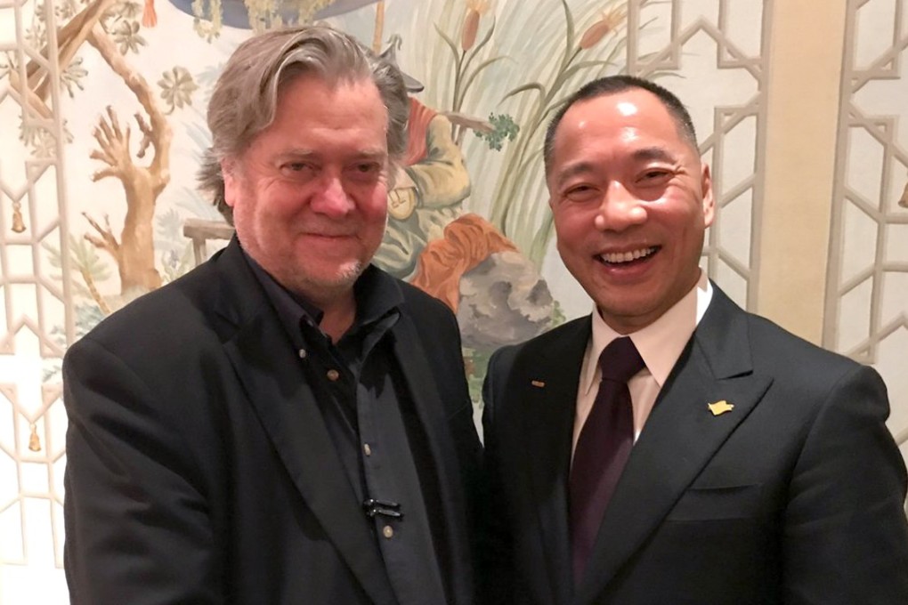Former White House strategist Steve Bannon (left) stands beside Guo Wengui in a photograph said to have be taken on Tuesday at the Chinese fugitive’s home in New York and posted on Twitter. Photo: Guo Wengui