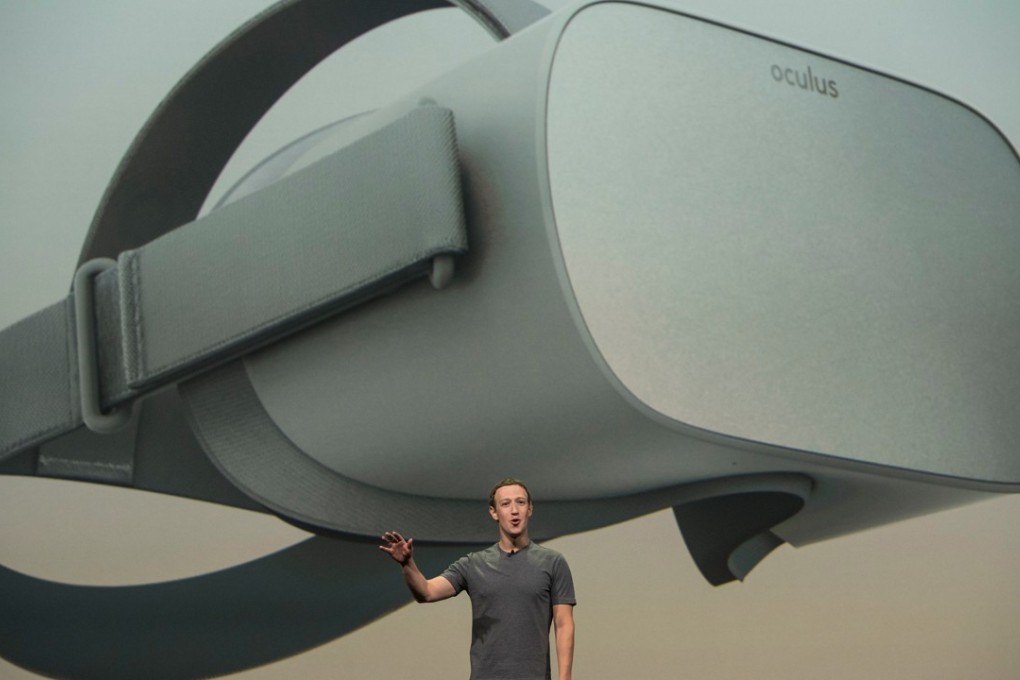 Mark Zuckerberg, chief executive officer and founder of Facebook, unveils the new Oculus Go headset in San Jose, California, on Wednesday. Photo: Bloomberg