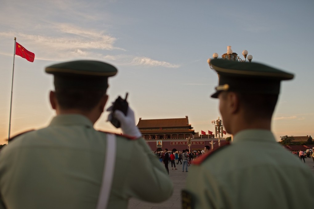 Chinese paramilitary police officers secure an area on Tiananmen Square in Beijing on September 28, 2017. Photo: AFP