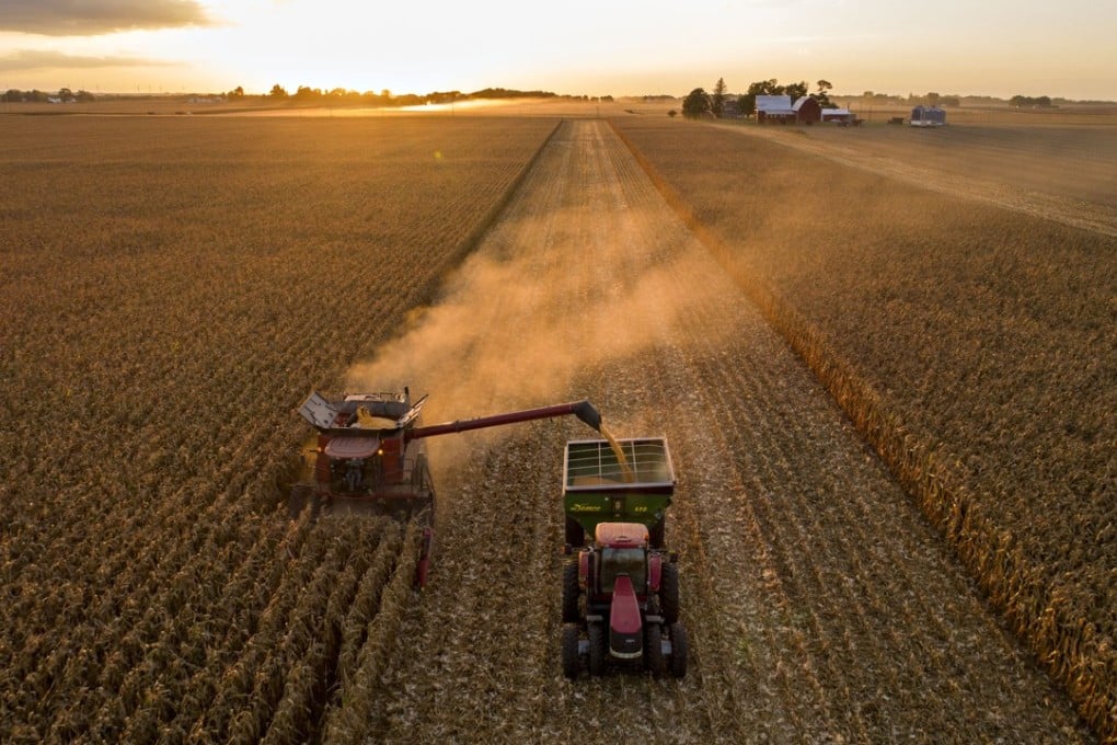 Corn is harvested in Illinois, US, this week. If the US does impose a tariff on Chinese imports, China could retaliate by putting up barriers to US aircraft, grain and other products. Photo: Bloomberg