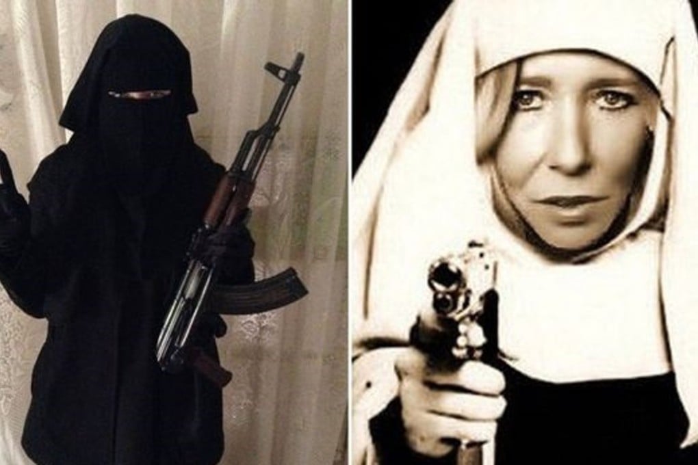 British member of Islamic State Sally Jones, in images she uploaded to social media. She is believed to have been killed, along with her 12-year-old son Jojo, in a US air strike on the Iraq-Syria border in June. Photos: Social media