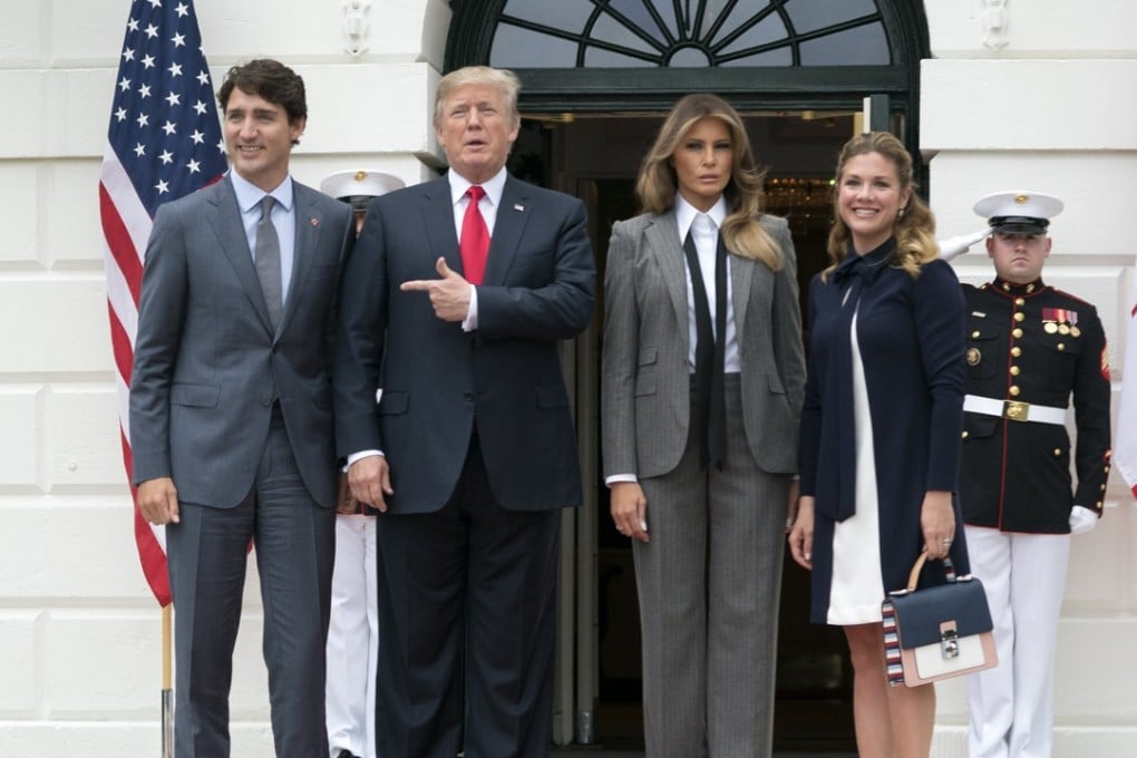 Camadian Prime Minister Justin TRudea (left), US President Donald Trump, US first lady Melania Trump and Sophie Gregoire Trudeau at the White House. Photo: EPA