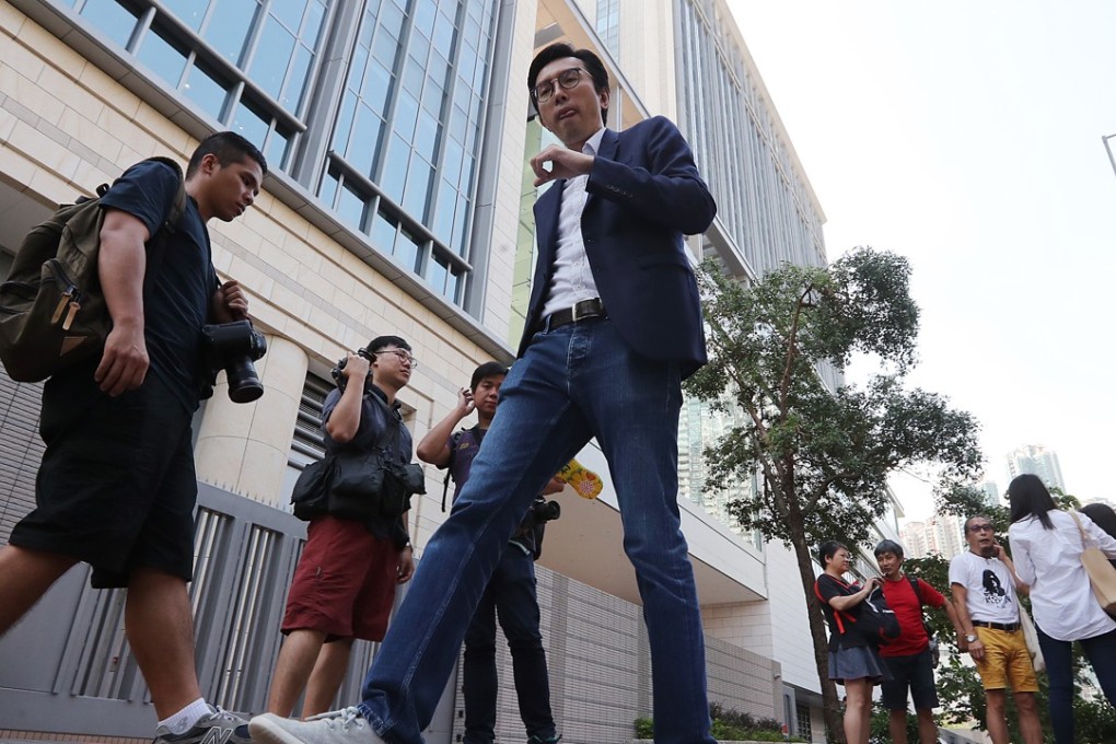 League of Social Democrats chairman Avery Ng Man-yuen arrives at West Kowloon Court on Thursday. Photo: Edward Wong