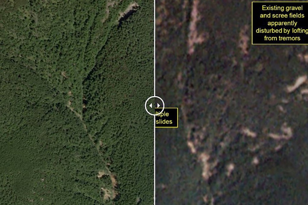 This before-and-after images of the Punggye-ri test site. Photo: AFP/Image courtesy of Planet