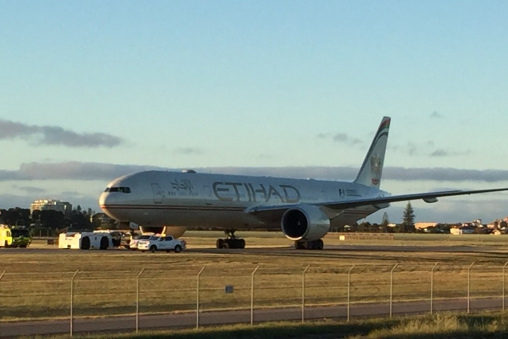The Etihad flight heading to Sydney was forced to land in Adelaide on after an alarm in the cockpit. Photo: Peter Caldicott/Twitter