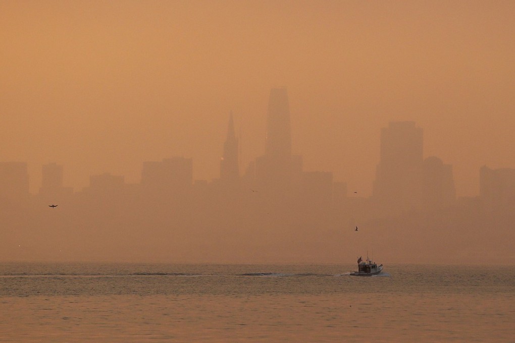 The San Francisco skyline is obscured by smoke and haze from wildfires on Thursday. Photo: AP