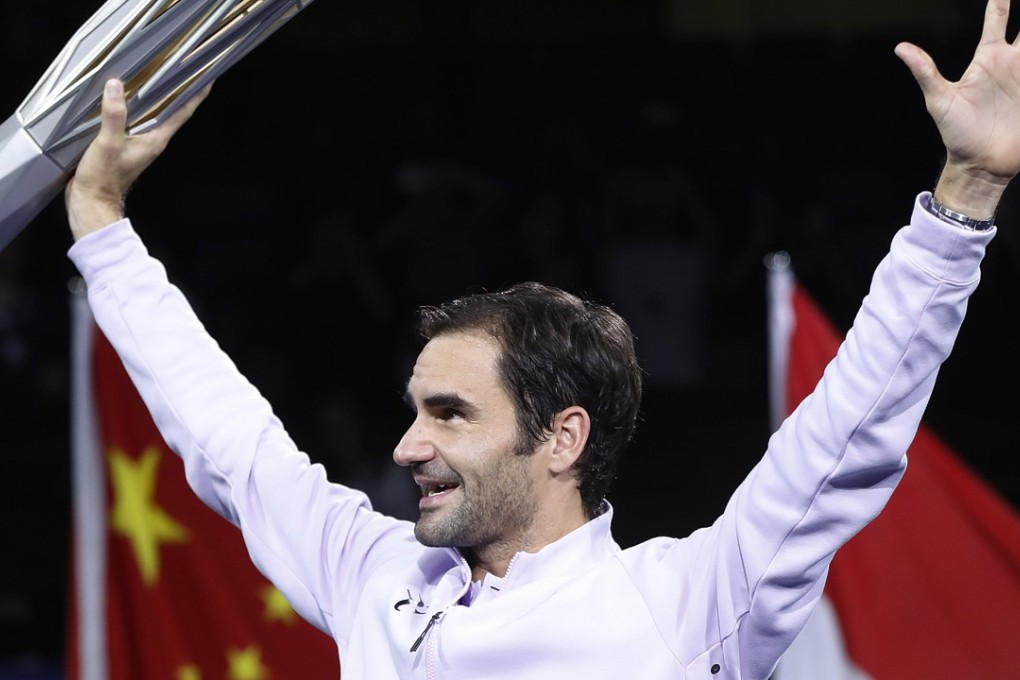 Roger Federer celebrates his win over Rafael Nadal in the Shanghai Masters. Photo: AP