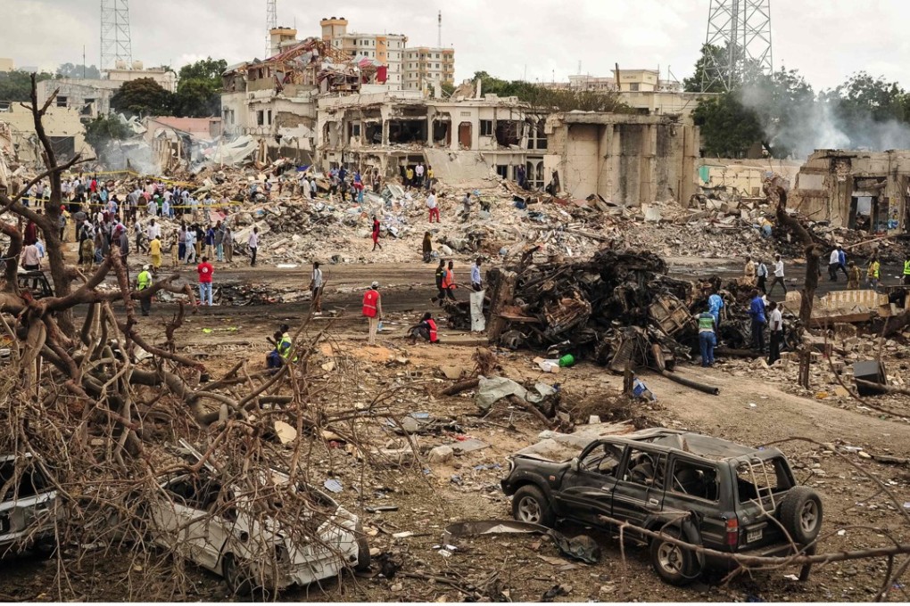 A general view of the scene of the truck bomb explosion in the centre of Mogadishu. Photo: AFP
