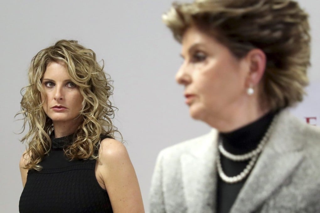 Summer Zervos (left) looks at her attorney Gloria Allred during a press conference to announce her defamation lawsuit against then president-elect Donald Trump, in Los Angeles on January 17. Photo: EPA