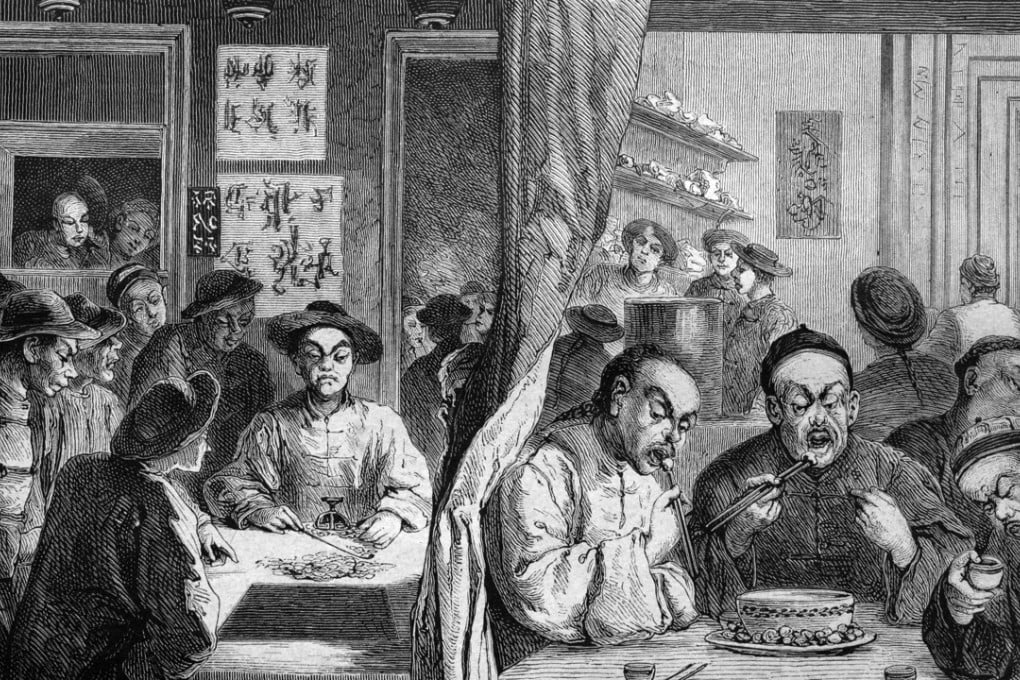 An 1886 illustration of a gambling house and restaurant in Melbourne’s Chinatown. Picture: Alamy
