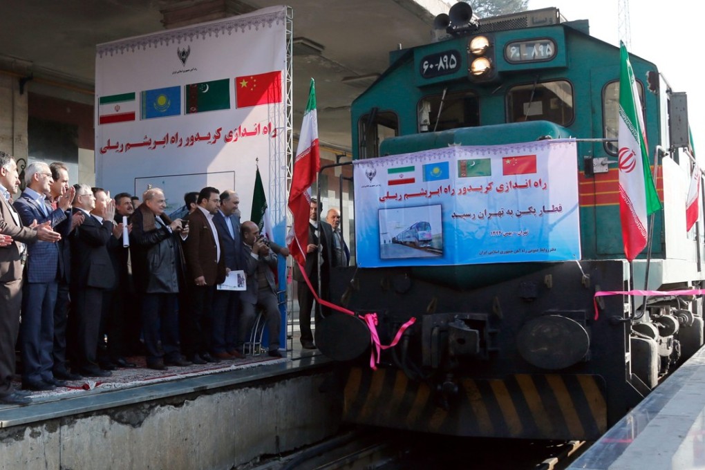 The first Chinese cargo train to be used for belt and road projects arrives in Tehran in February last year. Photo: EPA