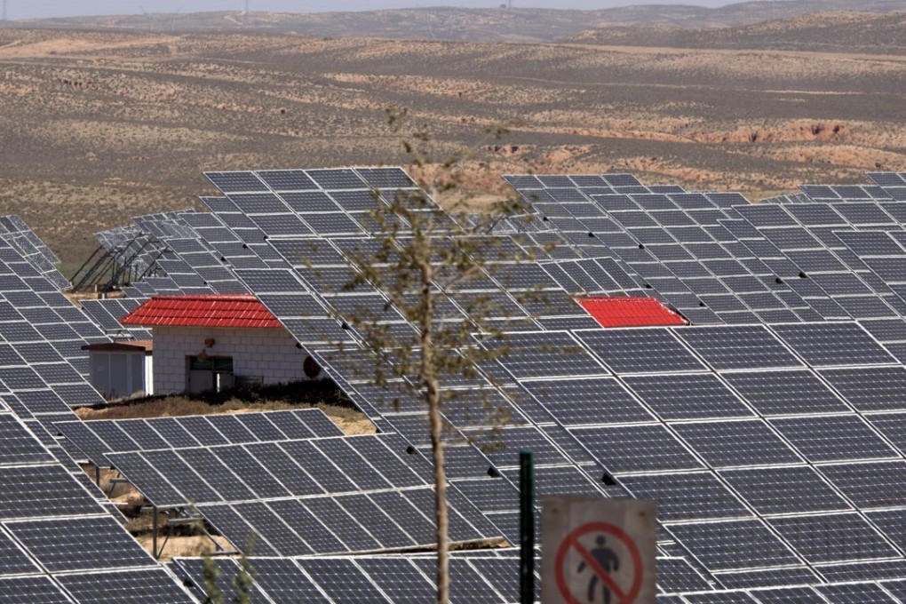 China is set to install record solar panel generation capacity this year. A solar energy project in northwestern China's Ningxia Hui autonomous region. Photo: AP