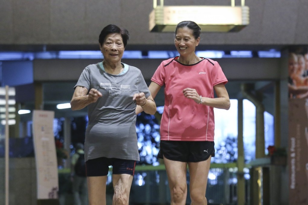 Award-winning Hong Kong athlete Cheung Suet-ling (left) trains with her daughter Lai Yin-mei. Physical fitness has been emphasised at all ages, but fiscal fitness may need prioritisation as society ages. Photo: Dickson Lee