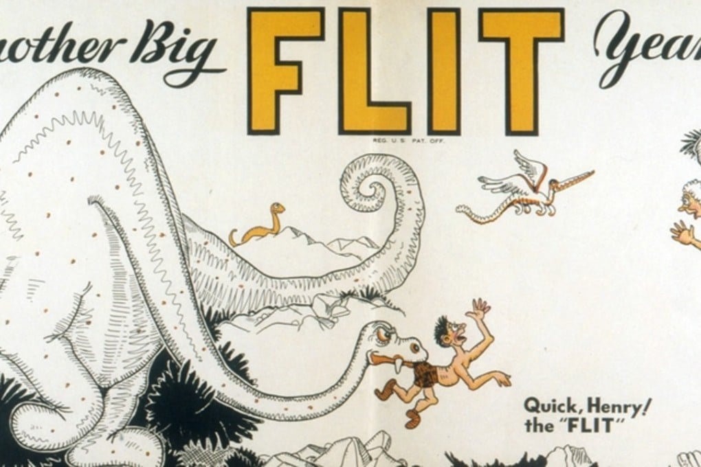 An advertisement drawn by Dr Seuss artist Theodor Geisel for Flit anti-mosquito spray – popular in old Hong Kong.