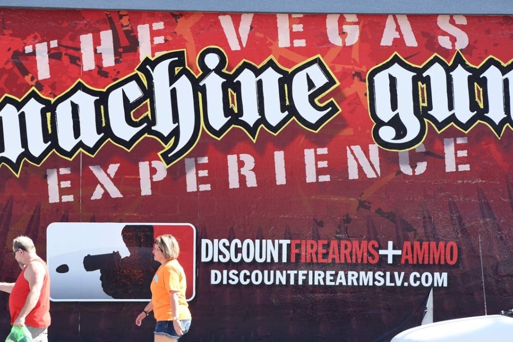 An advertisement for ‘The Vegas Machine Gun Experience’ in Las Vegas, Nevada. Photo: AFP