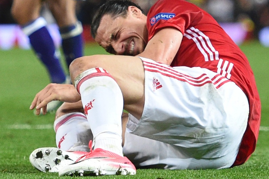 Zlatan Ibrahimovic suffered a knee ligament injury in the Europa League quarter-final second leg against Anderlecht. Photo: AFP