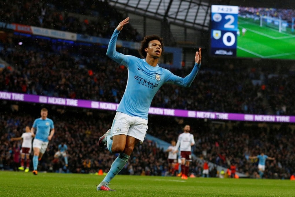 Manchester City’s Leroy Sane celebrates scoring their third goal against Burnley. Photo: Reuters