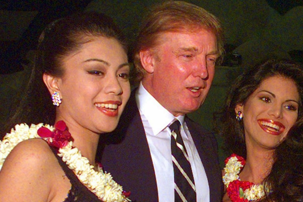 Donald Trump posing with Miss Philippines Jewel Lobaton (left) and Miss Puerto Rico Joyce Glraud (second from right) during a rehearsal for the Miss Universe beauty contest in Honolulu in May, 1998. Photo: AP