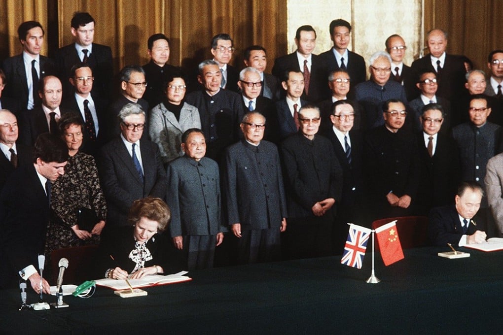 British prime minister Margaret Thatcher (seated left) and Chinese premier Zhao Ziyang (seated right) sign the Sino-British Joint Declaration, on Hong Kong in Beijing, in December 1984. Picture: Xinhua