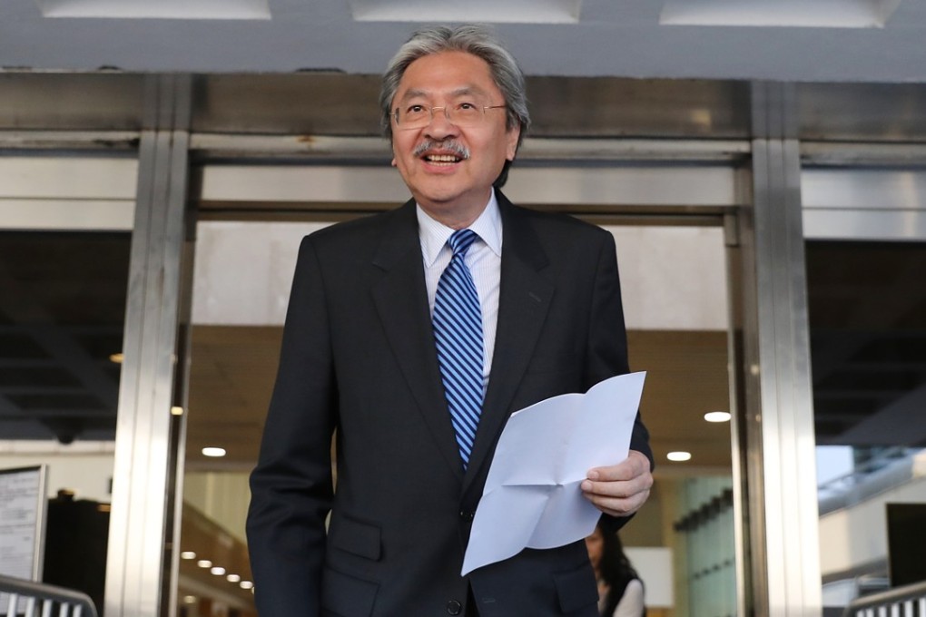 Former financial secretary John Tsang speaks outside the High Court on Thursday. Photo: Sam Tsang