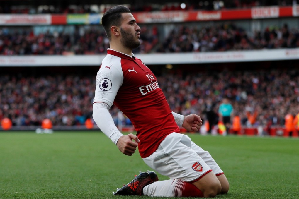 Sead Kolasinac celebrates scoring Arsenal’s equaliser against Swansea. Photo: Reuters