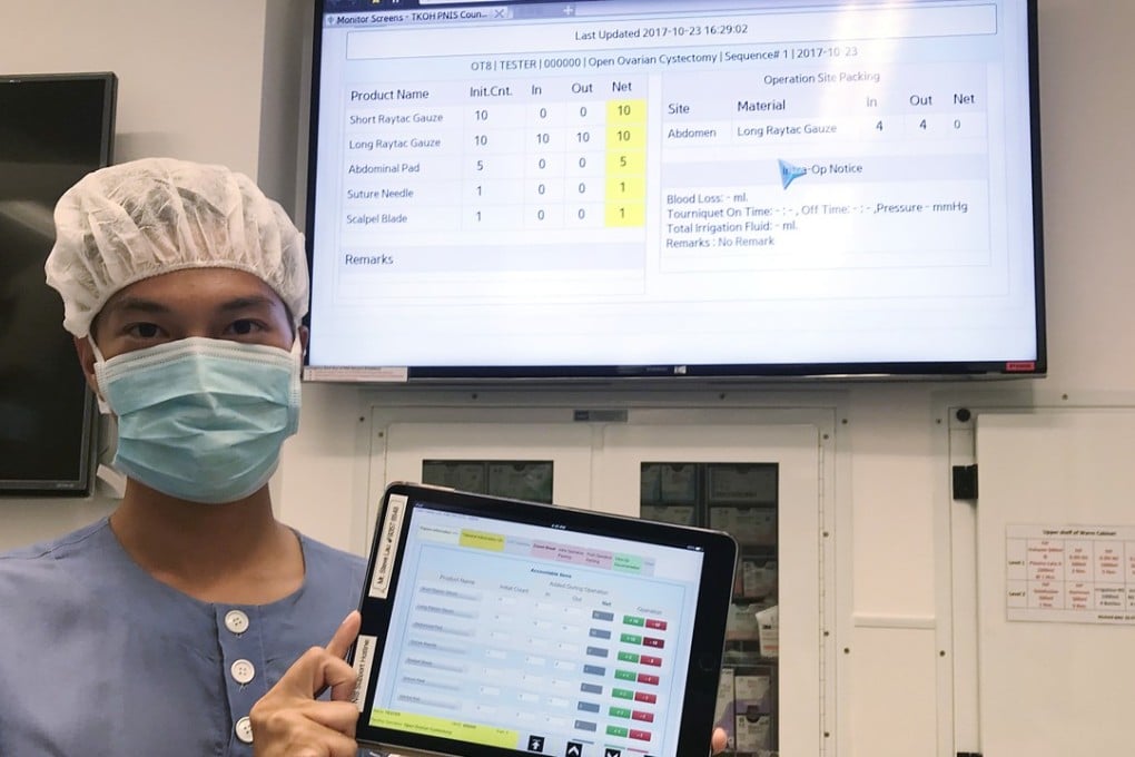 Tsang Tsz-lun helped develop the electronic system which uses a tablet computer and a television to assist nurses in counting surgical items. Photo: Elizabeth Cheung