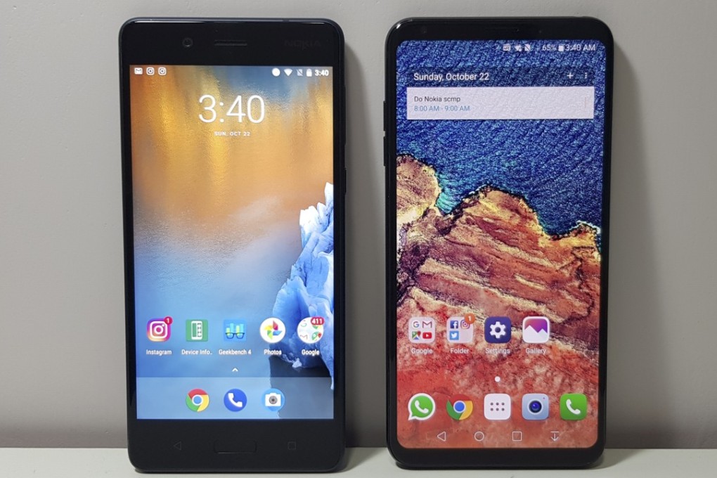 The Nokia 8 (left) looks dated next to the LG V30. Photo: Ben Sin