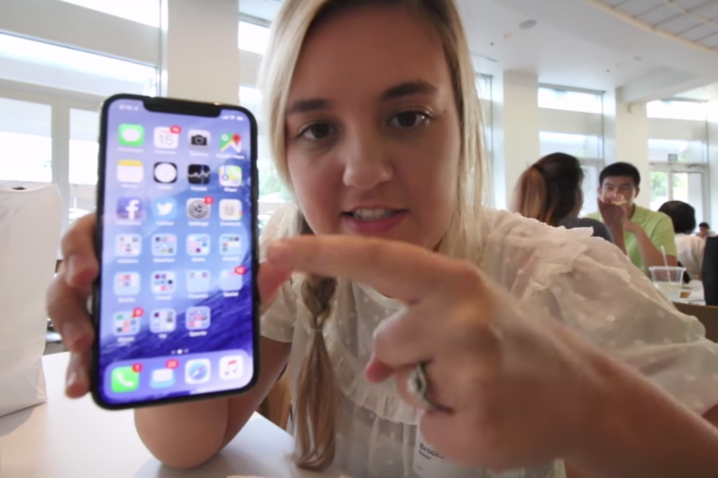 Brooke Amelia Peterson shows off an iPhone X in a YouTube video posted last week. Photo: YouTube/Brooke Peterson