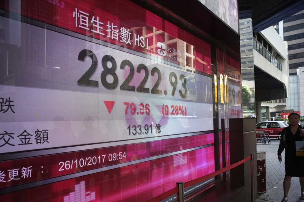 Hong Kong stocks fell on Monday. Photo: AP