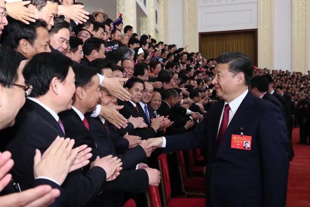 Communist Party general secretary Xi Jinping meets party congress delegates at the Great Hall of the People in Beijing on Wednesday, the day after it closed. Oct. 25, 2017 Photo: Xinhua