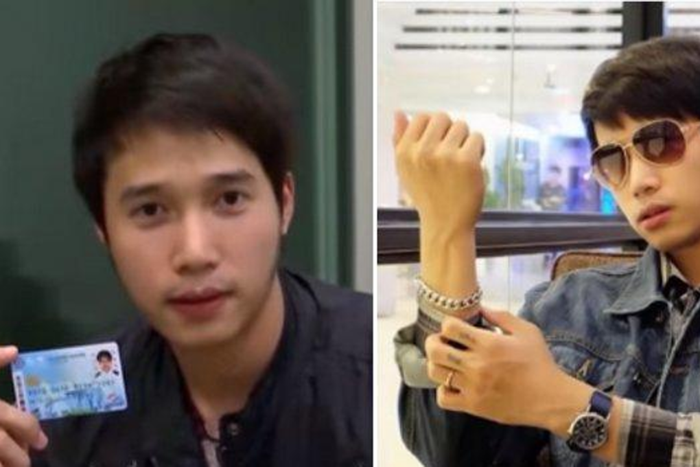 Wachrin Tankuranant showed his welfare card during a TV interview, and said items seen in Facebook and Instagram posts were borrowed from friends. Photo: Screen grabs from Amarin TV, photo via Instagram