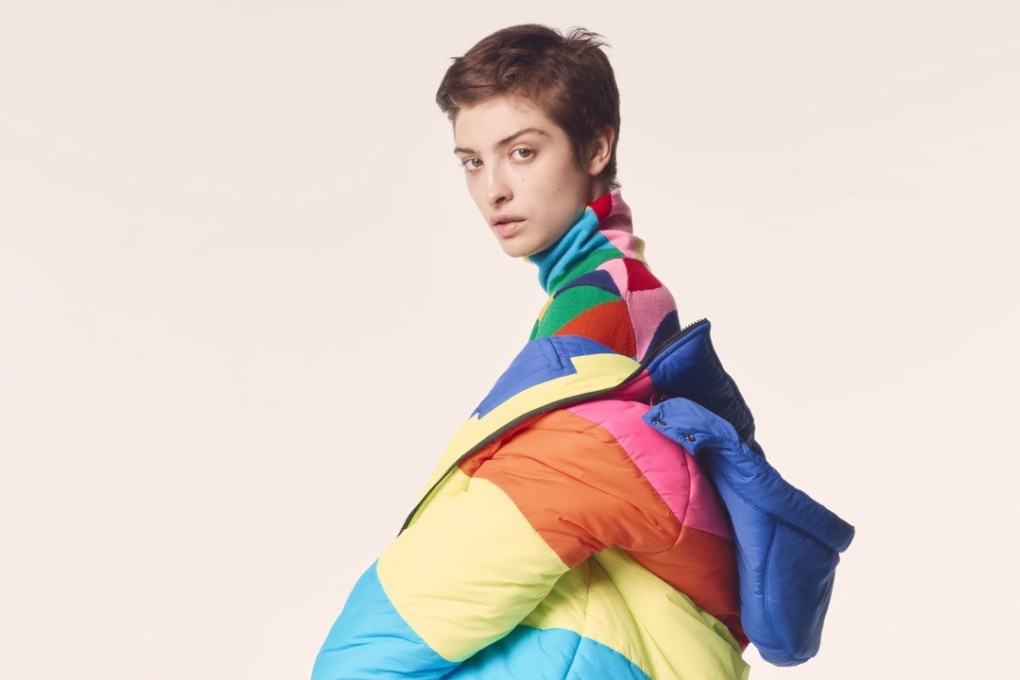 Nowhere rainbow puffer jacket by Mira Mikati (US$650).