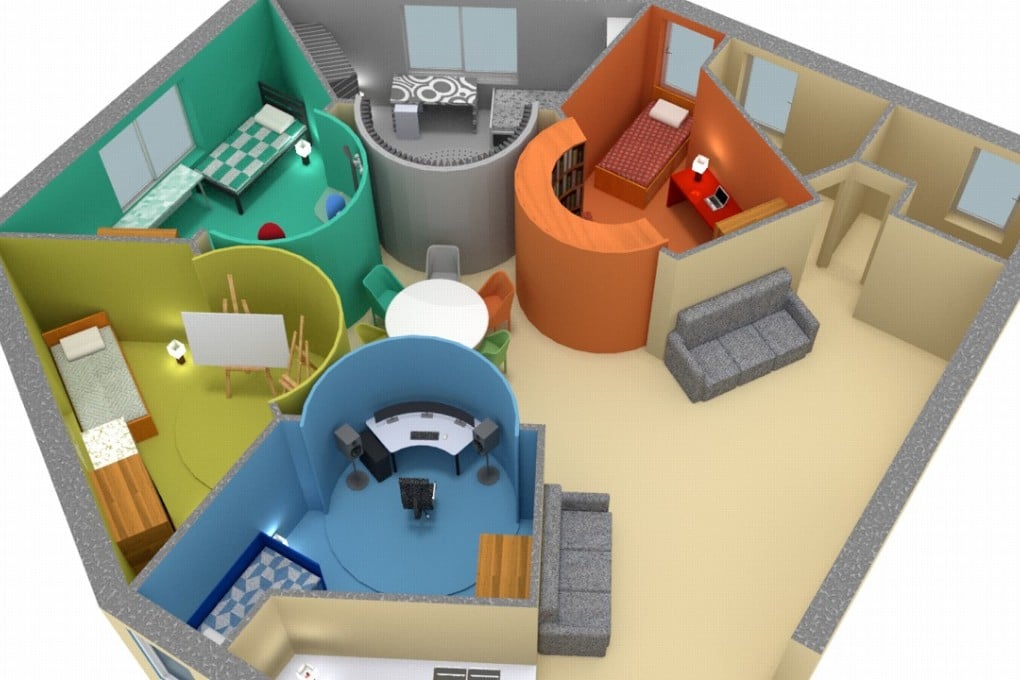 The “Connex” has divided what is a 600-square-foot flat into a circular 200 sq ft core area. Photo: Handout