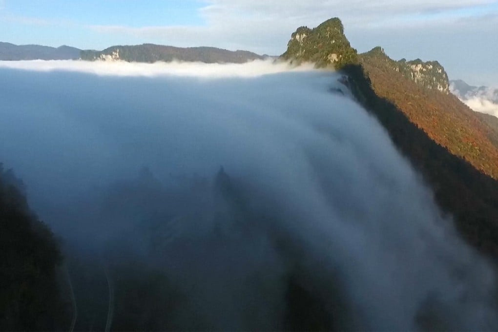 The spectacular sight came after heavy rainfall in the Shennongjia Forest District in Hubei province. Photo: Weibo