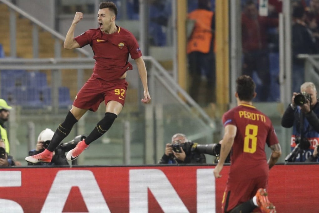 Roma’s Stephan El Shaarawy celebrates his opening goal in his side’s 3-0 win over a hapless Chelsea in Italy. Photo: AP