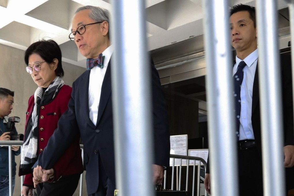 Former chief executive Donald Tsang Yam-kuen, accompanied by his wife Selina Tsang Pou Siu-mei, at the High Court in Admiralty on Wednesday. Photo: Felix Wong