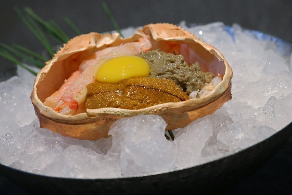 Japanese hairy crab with uni, kani miso and quail egg at Tempura Taki in Central. Photo: David Wong
